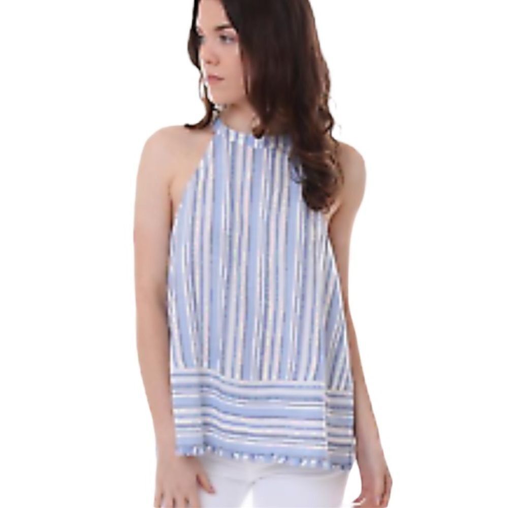Bella Dahl Striped Tank With Frayed Hem Button Down Peplum Back Size S